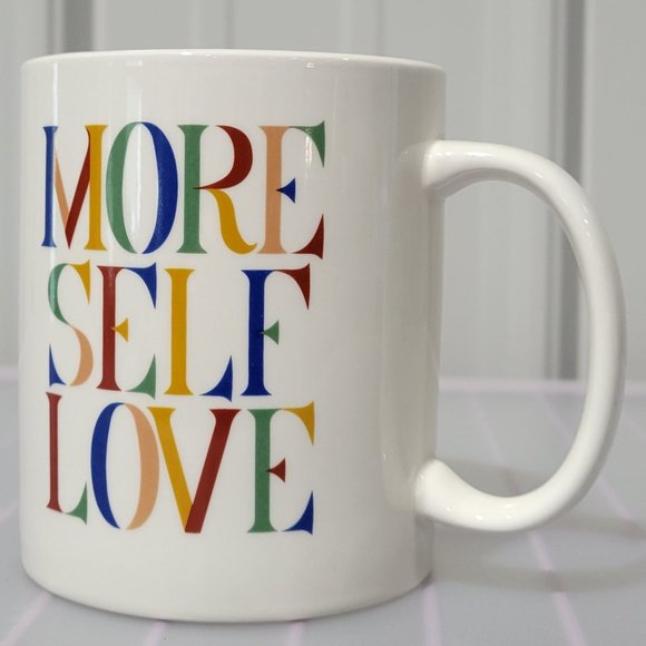 MORE SELF LOVE Retro Color White Stoneware Coffee Mug Microwave Safe 15 oz Size - Picture 1 of 5